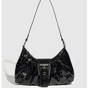 Black Leather Y2K Buckle Shoulder/Hand Bag
